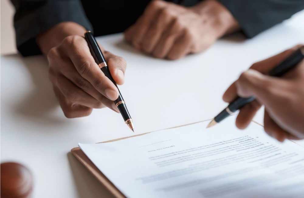 Couple signing estate planning documents
